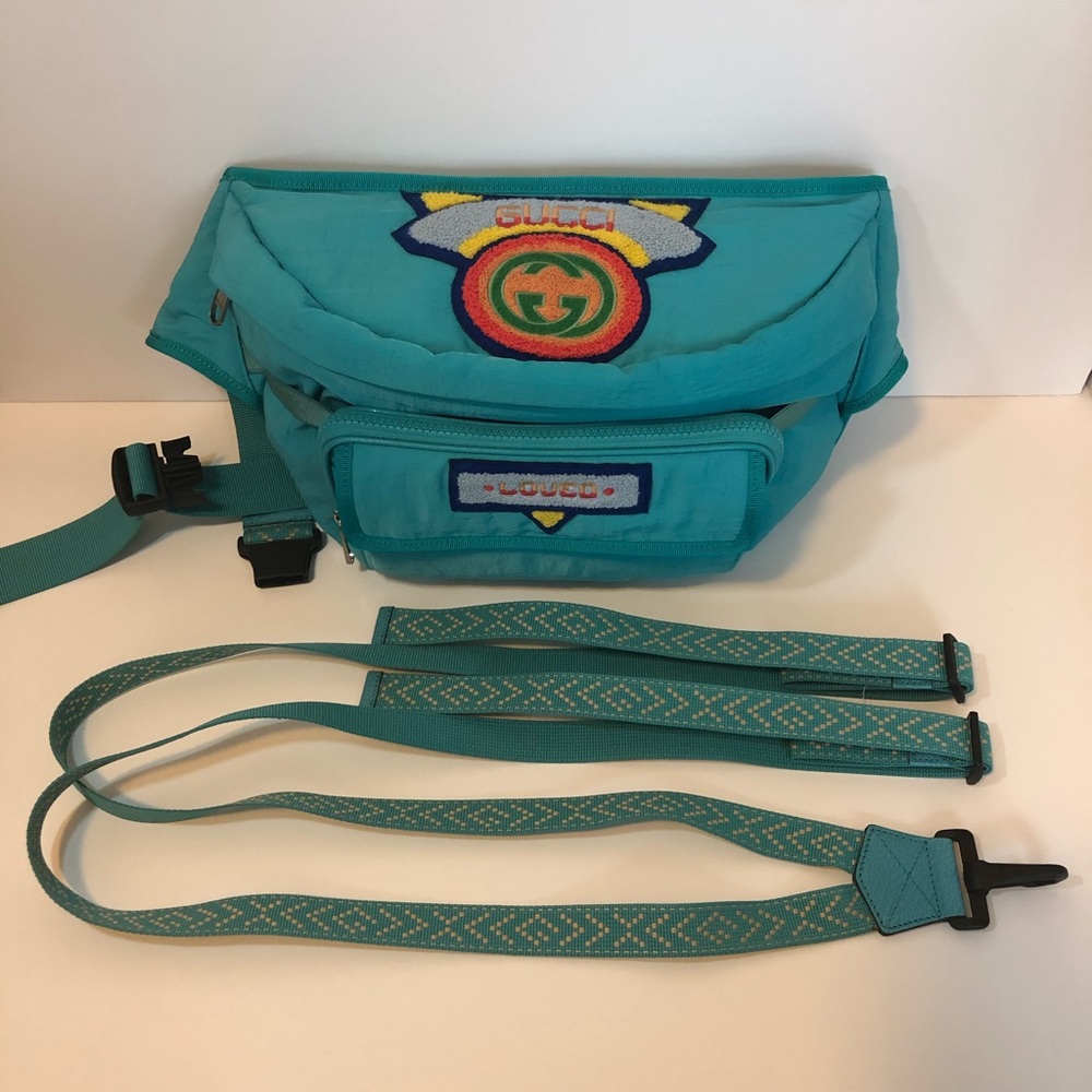 Authentic Gucci Blue Terry Patch Waist Ruck Sack